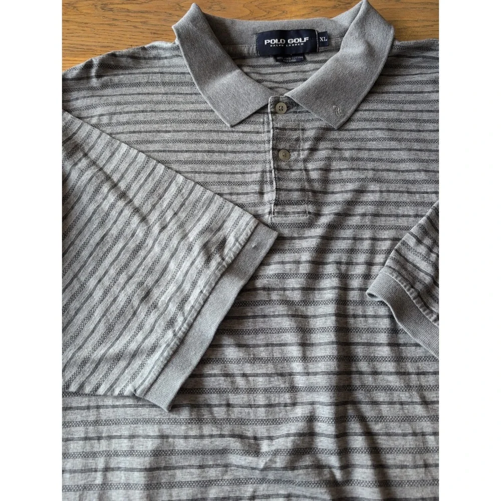 Polo Ralph Lauren Gray Striped Polo Shirt Men's XL Lightweight Puma Cotton GUC